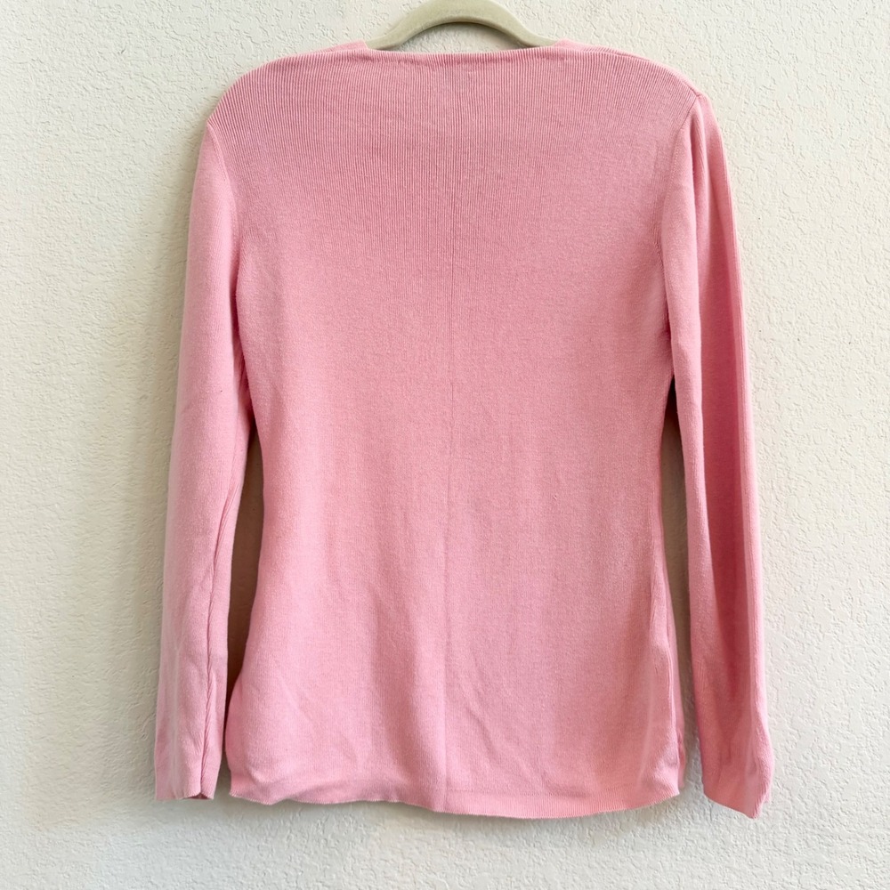 United Colors of Benetton Pink Cotton Scalloped V-Neck Sweater Made in Italy M - Picture 5 of 12